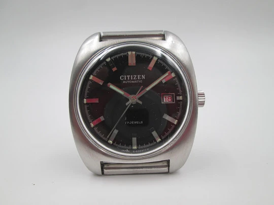 Reloj automático Citizen. Acero inoxidable. Esfera negra. Brazalete. Calendario. 1970