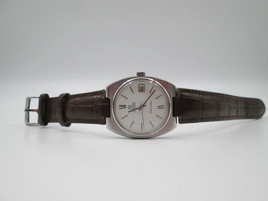 Reloj automático Omega Seamaster. Acero inoxidable. Calendario. Correa de piel. 1970 Reloj automático Omega Seamaster. Acero inoxidable. Calendario. Correa de piel. 1970
