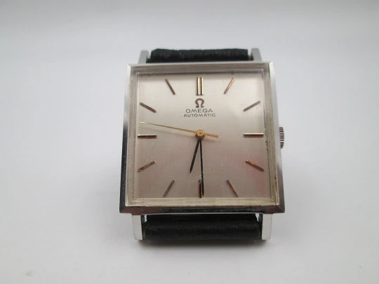Reloj automático unisex Omega. Acero inoxidable. Caja cuadrada. Dial gris. 1960 Reloj automático unisex Omega. Acero inoxidable. Caja cuadrada. Dial gris. 1960