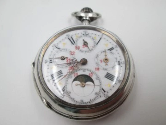 Reloj bolsillo M.P. Gran Complicación. Plata 800. 15 rubíes. Año 1900