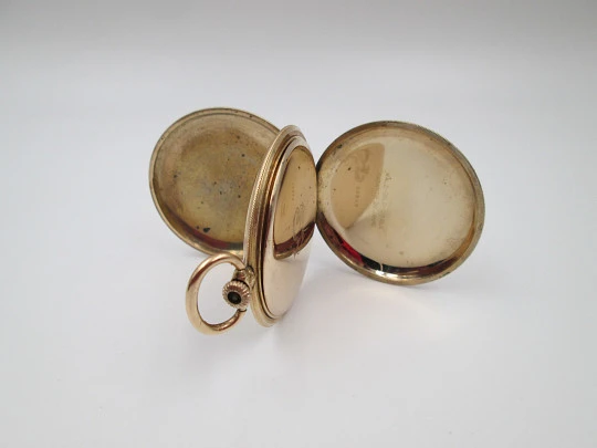 Reloj bolsillo saboneta Arsa. Chapado en oro. Tapas decoradas. Remontoir. Suiza. 1930