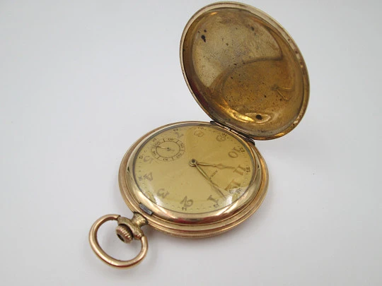 Reloj bolsillo saboneta Arsa. Chapado en oro. Tapas decoradas. Remontoir. Suiza. 1930