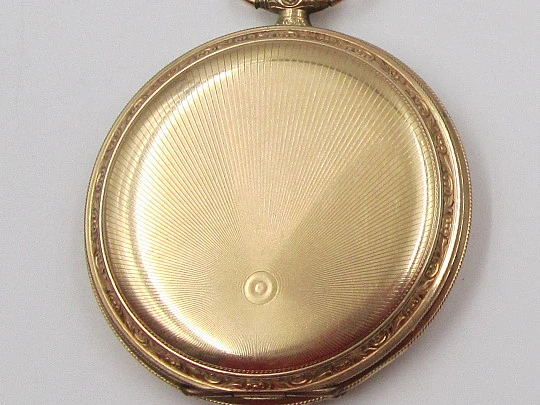Reloj bolsillo saboneta Arsa. Chapado en oro. Tapas decoradas. Remontoir. Suiza. 1930
