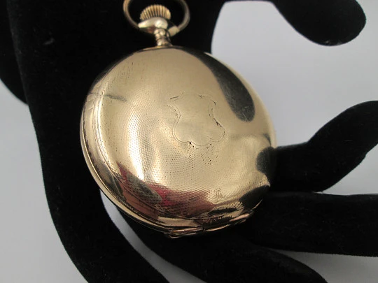Reloj bolsillo saboneta Elgin. Chapado oro. Dial porcelana. Cuerda remontoir. 1920. Suiza