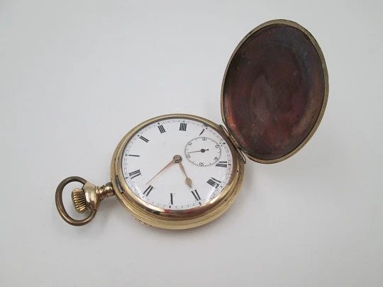 Reloj bolsillo saboneta Elgin. Chapado oro. Dial porcelana. Cuerda remontoir. 1920. Suiza