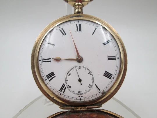 Reloj bolsillo saboneta Elgin. Chapado oro. Dial porcelana. Cuerda remontoir. 1920. Suiza
