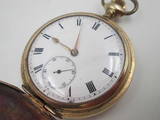 Reloj bolsillo saboneta Elgin. Chapado oro. Dial porcelana. Cuerda remontoir. 1920. Suiza