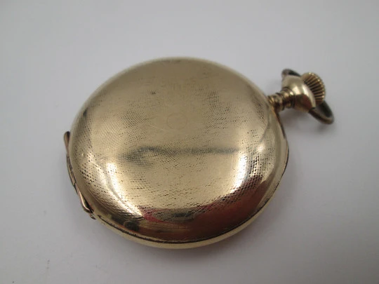 Reloj bolsillo saboneta Elgin. Chapado oro. Dial porcelana. Cuerda remontoir. 1920. Suiza