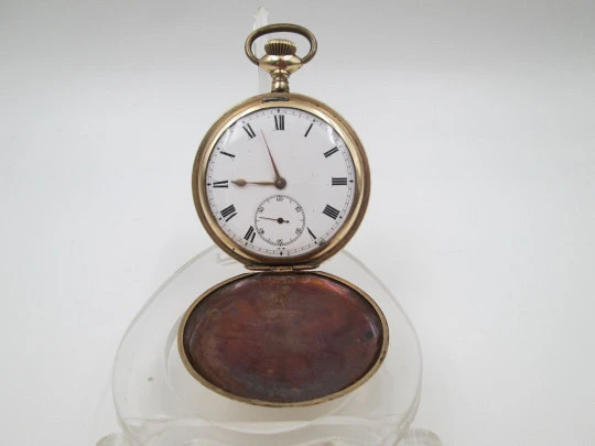 Reloj bolsillo saboneta Elgin. Chapado oro. Dial porcelana. Cuerda remontoir. 1920. Suiza