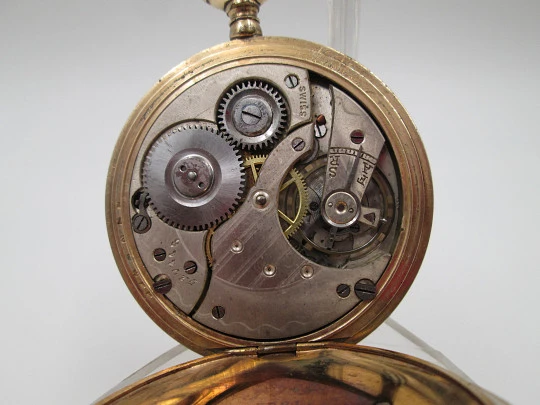 Reloj bolsillo saboneta Elgin. Chapado oro. Dial porcelana. Cuerda remontoir. 1920. Suiza