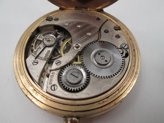 Reloj bolsillo saboneta Elgin. Chapado oro. Dial porcelana. Cuerda remontoir. 1920. Suiza