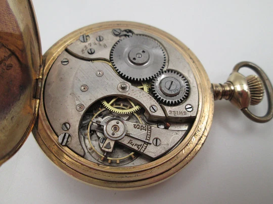 Reloj bolsillo saboneta Elgin. Chapado oro. Dial porcelana. Cuerda remontoir. 1920. Suiza