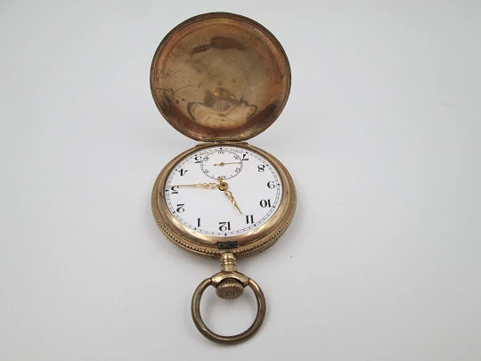 Reloj bolsillo saboneta Victory. Chapado en oro. Tapas decoradas. Cuerda remontoir. 1910