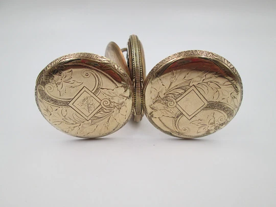 Reloj bolsillo saboneta Victory. Chapado en oro. Tapas decoradas. Cuerda remontoir. 1910