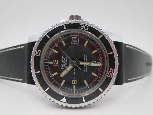 Reloj buceo Sicura Super Waterproof 200. Acero / metal cromado. Automático. 1970