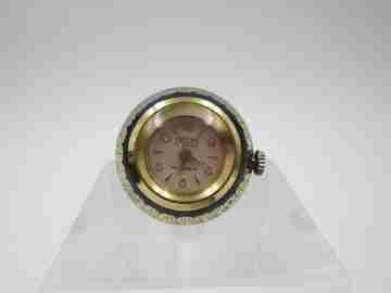 Reloj colgante bola Mortima. Metal dorado y esmalte azul. Francia. 1970. Mujer