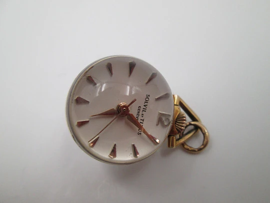 Reloj colgante bola transparente Solvil et Titus Genève. Chapado en oro. Cuerda. 1970