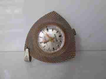 Reloj colgante Khesar. Metal chapado en oro. Años 60. Cuerda manual