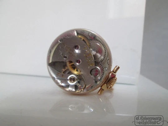 Reloj colgante Titus. Oro 18K. Suiza. 17 gemas. Bola transparente