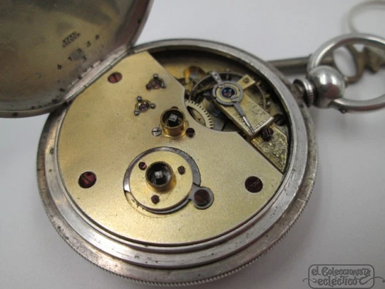 Reloj de bolsillo a llaves. Plata de ley. Esfera masónica. Siglo XIX. Segundero