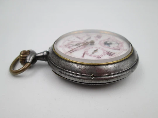 Reloj de bolsillo gran complicación. Hierro y metal dorado. Cuerda remontoir. 1900