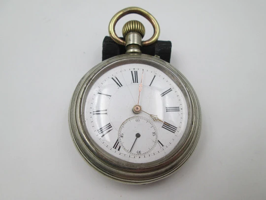 Reloj de bolsillo lepine. Metal plateado. Esfera porcelana. Segundero. 1900