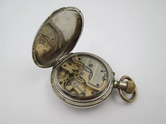 Reloj de bolsillo lepine. Metal plateado. Esfera porcelana. Segundero. 1900