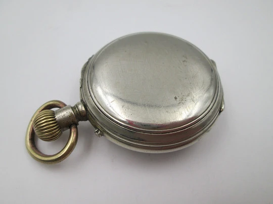 Reloj de bolsillo lepine. Metal plateado. Esfera porcelana. Segundero. 1900