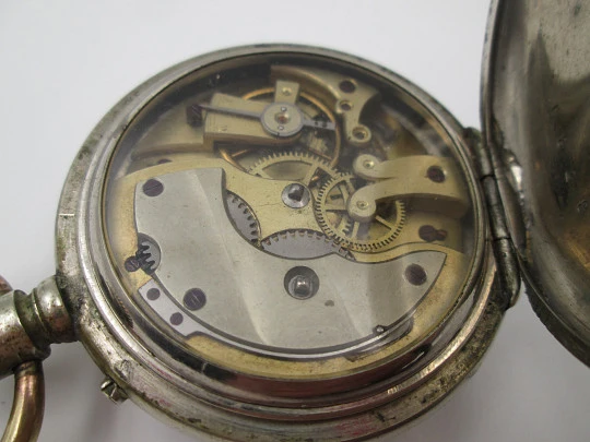 Reloj de bolsillo lepine. Metal plateado. Esfera porcelana. Segundero. 1900