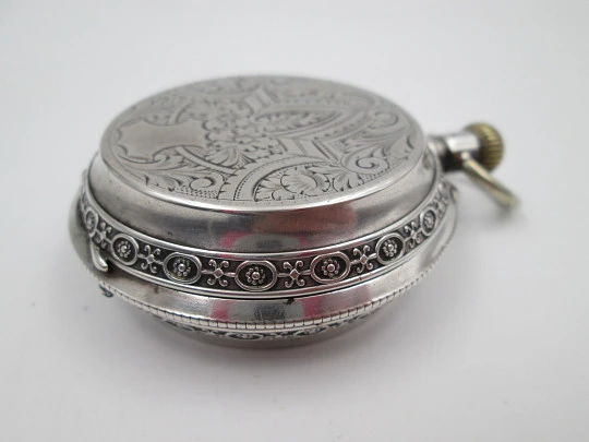 Reloj de bolsillo saboneta Bornand Genève. Marca España. Plata ley 800. Suiza. 1900