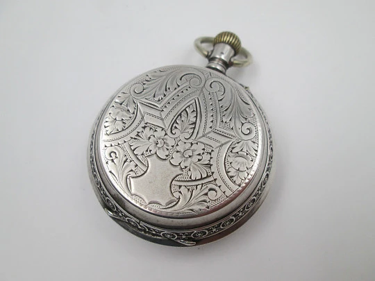 Reloj de bolsillo saboneta Bornand Genève. Marca España. Plata ley 800. Suiza. 1900