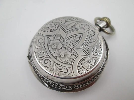 Reloj de bolsillo saboneta Bornand Genève. Marca España. Plata ley 800. Suiza. 1900