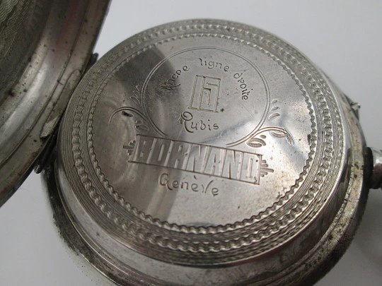 Reloj de bolsillo saboneta Bornand Genève. Marca España. Plata ley 800. Suiza. 1900