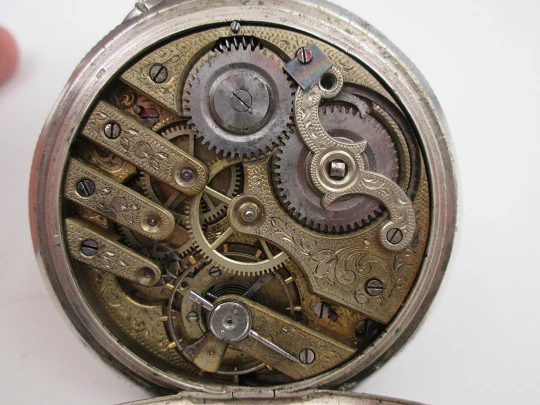 Reloj de bolsillo saboneta Bornand Genève. Marca España. Plata ley 800. Suiza. 1900