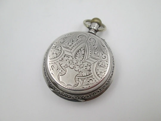 Reloj de bolsillo saboneta Bornand Genève. Marca España. Plata ley 800. Suiza. 1900