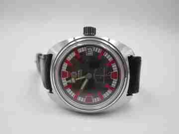 Reloj de buceo Ancre. Metal cromado y acero. Cuerda manual. Fecha. 1970