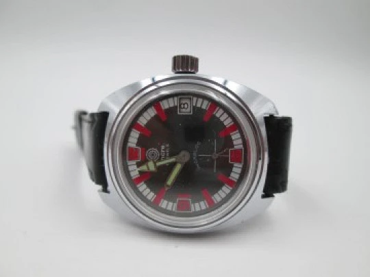 Reloj de buceo Ancre. Metal cromado y acero. Cuerda manual. Fecha. 1970