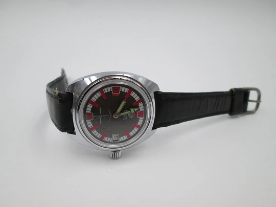 Reloj de buceo Ancre. Metal cromado y acero. Cuerda manual. Fecha. 1970