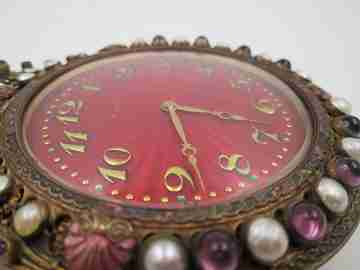 Reloj de pared Schild & Co. Bronce, amatistas, perlas y esmaltes. 1900