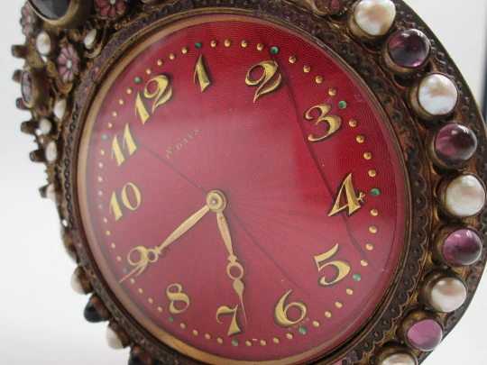 Reloj de pared Schild & Co. Bronce, amatistas, perlas y esmaltes. 1900