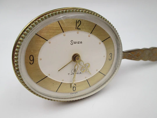 Reloj de sobremesa espejo Swiza 8 días cuerda con alarma. Bronce. Motivos vegetales Reloj de sobremesa espejo Swiza 8 días cuerda con alarma. Bronce. Motivos vegetales