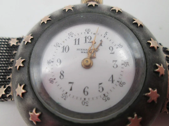 Reloj de transición de plata Hierro y Cía (Habana). Detalles chapados en oro. 1920