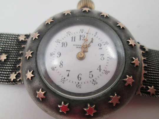 Reloj de transición de plata Hierro y Cía (Habana). Detalles chapados en oro. 1920