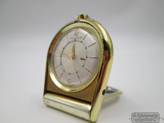 Reloj de viaje con alarma Jaeger LeCoultre Memovox. Chapado en oro. 1960. Suiza