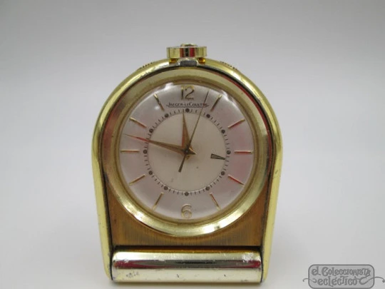 Reloj de viaje con alarma Jaeger LeCoultre Memovox. Chapado en oro. 1960. Suiza