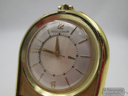 Reloj de viaje con alarma Jaeger LeCoultre Memovox. Chapado en oro. 1960. Suiza
