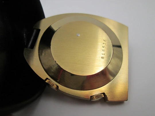 Reloj de viaje con alarma Jaeger LeCoultre Memovox. Chapado en oro. Estuche. 1970