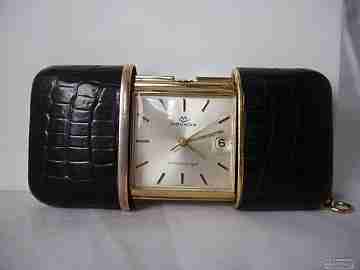 Reloj de viaje y bolsillo. Movado Ermetoscope. Años 50. Suiza. Chapado