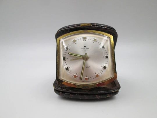 Reloj despertador de sobremesa y viaje Junghans Bivox. Metal dorado. Alemania. 1960 Reloj despertador de sobremesa y viaje Junghans Bivox. Metal dorado. Alemania. 1960