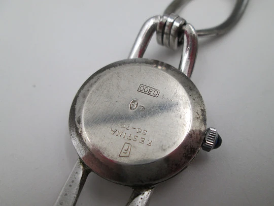 Reloj mecánico mujer Festina. Plata de ley. Brazalete. Esfera blanca. Suiza. 1980
